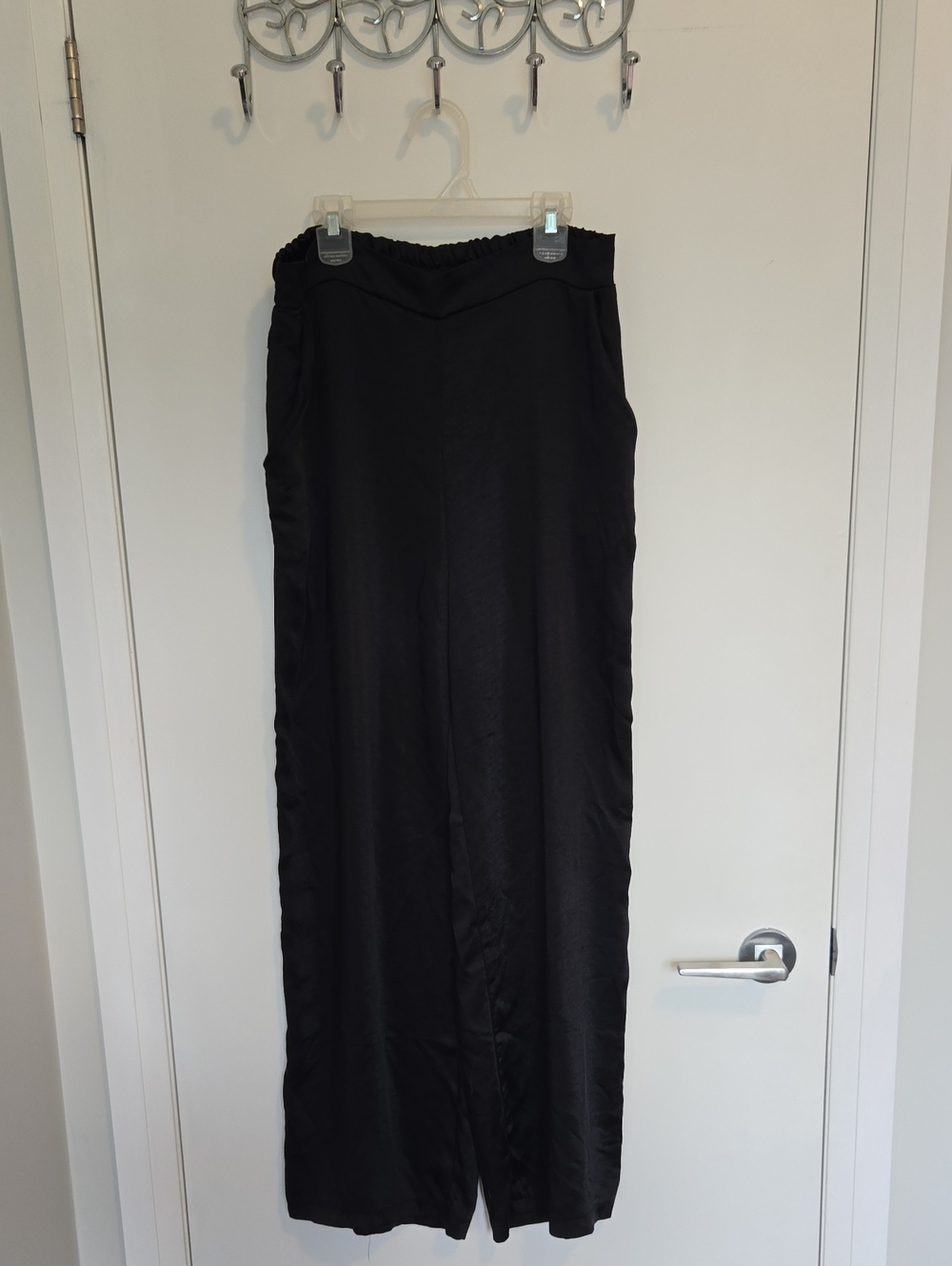 Silk Satin Black Women’s Wide Leg Trousers